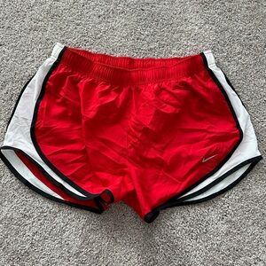 Red white and black Nike Tempo running shorts